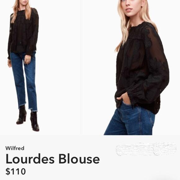 Aritzia Wilfred | XXS | Lourdes Jacquard Silk Blouse Top Sheer Ruffle Neck - Picture 4 of 9